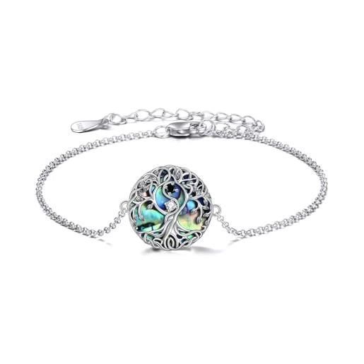 YFN Bracciale Con Albero Della Vita In Argento 925 E Conchiglia Abalone - Gioiello Simbolico Donna - 5