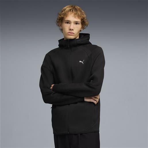 PUMA felpa con cappuccio e zip evostripe da uomo, abbigliamento, nero, s