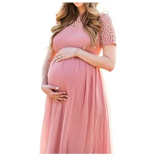 WEOKDFHA abbigliamento premaman abiti premaman in chiffon e pizzo a maniche corte for servizi fotografici, abito lungo for donne incinte, abito for gravidanza, baby shower, accessori for la fotografia(m)