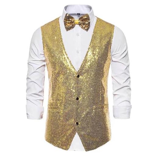 Gilet Uomo Con Paillettes Dorate, Taglia 52/54, Perfetto Per Carnevale E Feste A Tema