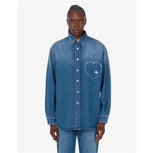 Moschino - camicia in denim blu di cotone - blu