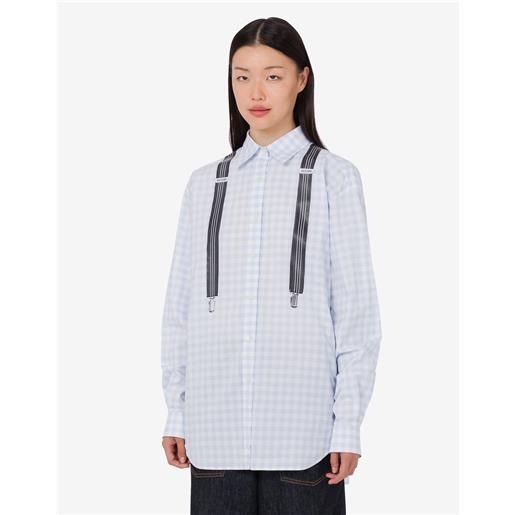 Moschino - camicia in vichy di cotone stampata - azzurro