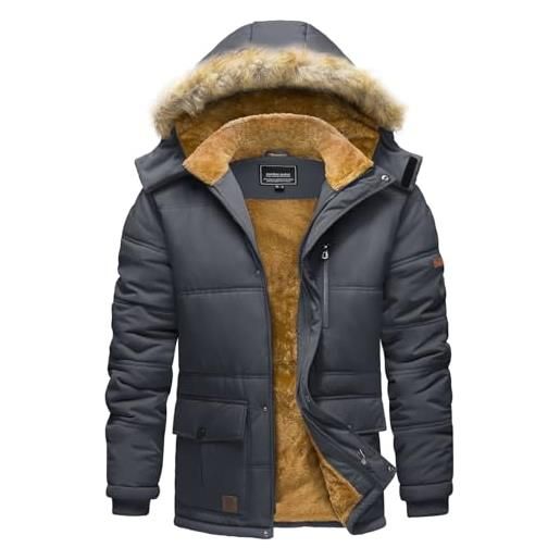 TACVASEN giacca invernale da uomo, antivento, imbottita, con cappuccio rimovibile, cachi, l
