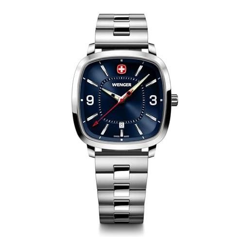 WENGER Orologio Uomo City Sport Swiss Made – Quarzo, Impermeabile 50m, Cassa 42mm, Cinturino Acciaio, Quadrante Blu