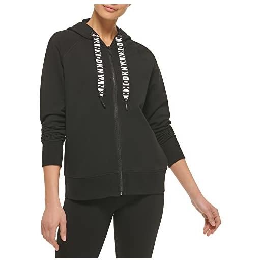 DKNY felpa con cappuccio da donna con coulisse e logo, felpa activewear, nero, large