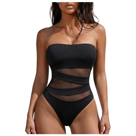 Costume Intero Nero Donna 2023 - Push Up, Sgambato, Contenitivo, Senza Spalline - Taglie Forti, Modellante