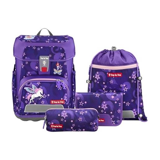 Step by Step set di 5 zaini per la scuola cloud ergonomici con riflettori, regolabile in altezza con cintura in vita, a partire dalla prima classe, 19 l, pegasus liv - lilla