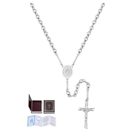 Collana Ciondolo Croce Crocifisso Argento Preghiera Rosario Perline 4mm Collana Ciondolo Croce Crocifisso Argento Preghiera Rosario Perline 4mm