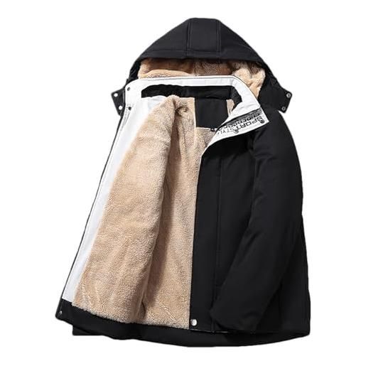 amropi uomo giubbotto in pile giacca parka con cappuccio cappotto invernale caldo pelliccia giacche nero, m