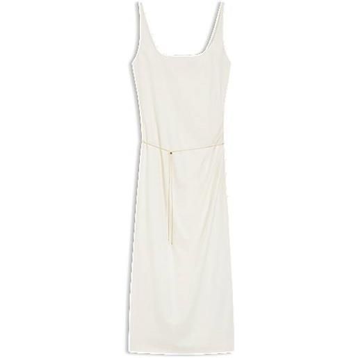 HUGO vestito con scollo quadrato e cintura a catena dorata, bianco