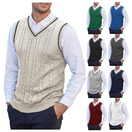 Generic gilet da uomo in maglia con scollo a v senza maniche pullover gilet in lana da uomo gilet in tinta unita gilet casual maglione canotta intrecciata a maglia regular fit inverno bodywarmer slim fit