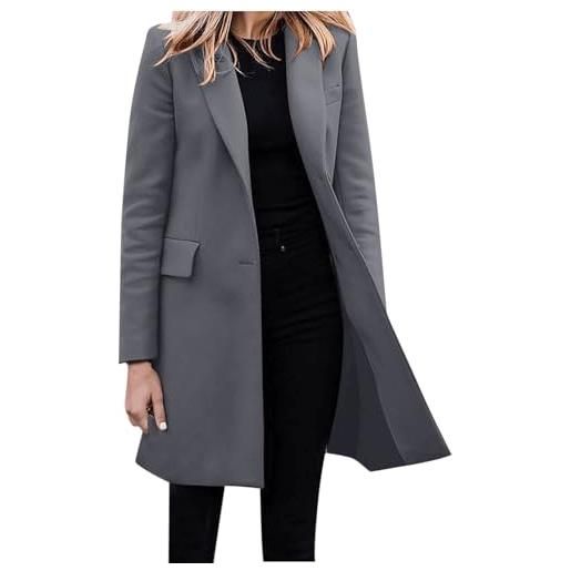 Generic cappotto lungo da donna - cappotto di lana con risvolto trench monopetto, giacca in tweed, lunghezza media, giacca invernale a maniche lunghe, tinta unita, morbida, confortevole, giacca invernale di