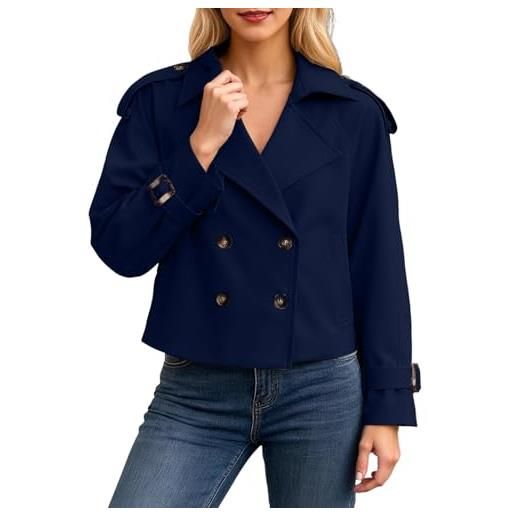 Generisch trench corto da donna, tinta unita, cappotto corto, per transizione, elegante, con cintura, colletto alto, giacca a vento, leggera, casual, con bottoni, giacca invernale, o kaki, m