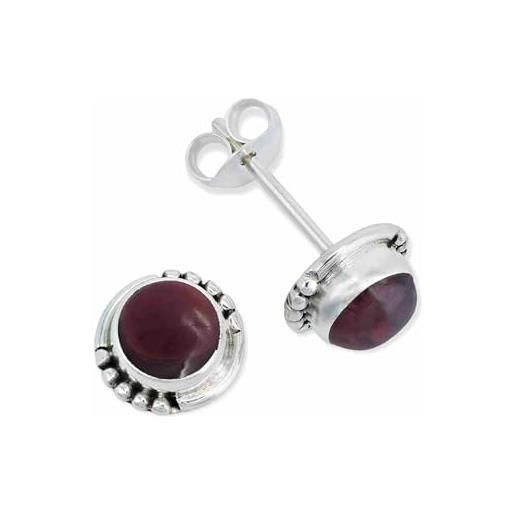 Orecchini Argento 925 A Fiore Con Granato Rosso 5 Mm | NKlaus 3765