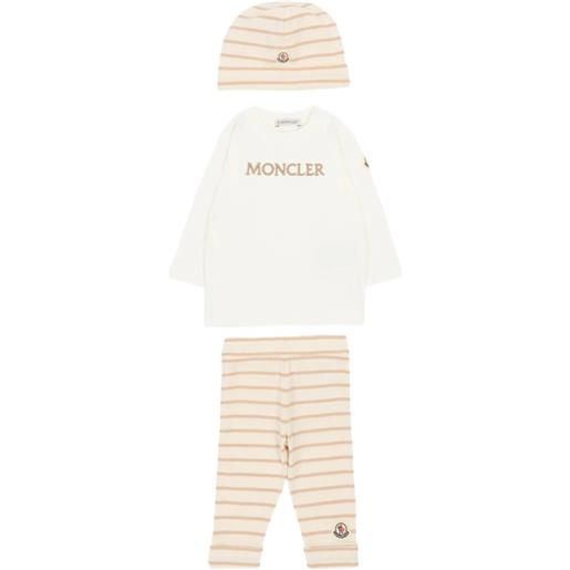 Moncler Enfant set 3 pezzi con pantaloni a righe - toni neutri
