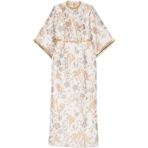 Baruni abito lungo mira a fiori jacquard - bianco