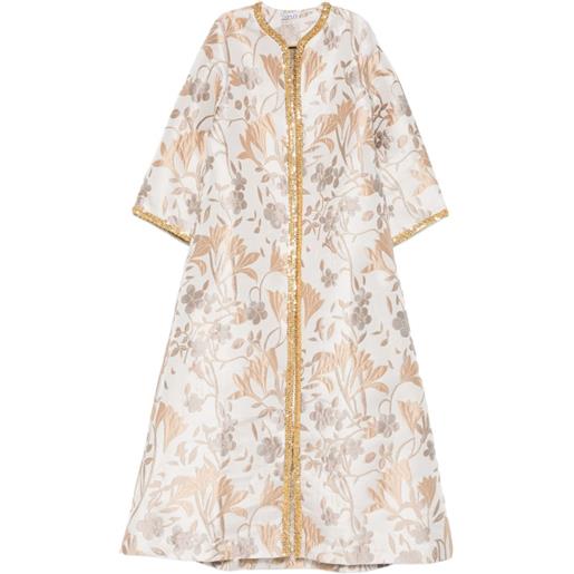 Baruni abito lungo aziza a fiori jacquard - bianco