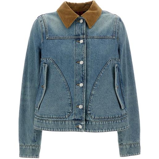 Alexander McQueen giacca denim con colletto a coste - blu