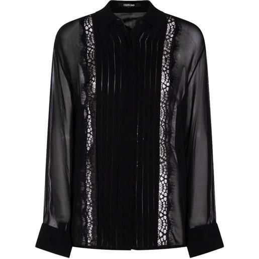 Roberto Cavalli blusa con inserti in pizzo - nero