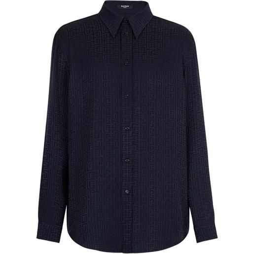 Balmain camicia con monogramma in jacquard - blu