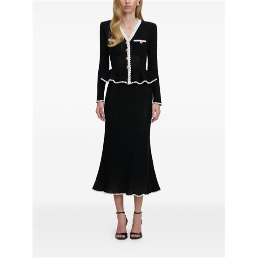 Self-Portrait abito midi in maglia con inserto in pizzo - nero