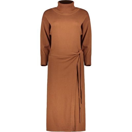 Yves Salomon high-neck gathered midi dress - marrone