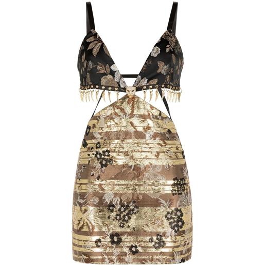 Roberto Cavalli abito corto a fiori jacquard - marrone