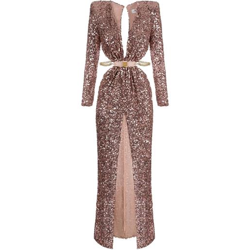 Elisabetta Franchi abito lungo red carpet con scollo a v - toni neutri