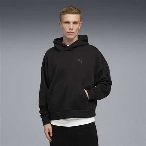 PUMA felpa con cappuccio in pile wardrobe essentials da uomo, abbigliamento, nero, s