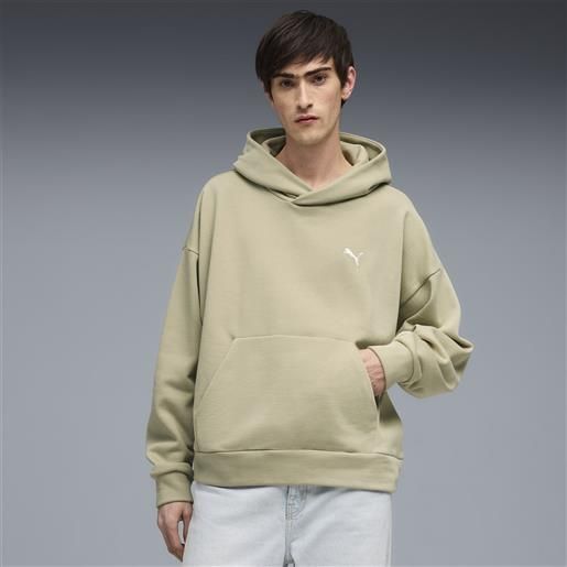 PUMA felpa con cappuccio in pile wardrobe essentials da uomo, abbigliamento, beige, s