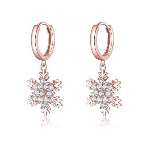 SLUYNZ Orecchini A Fiocco Di Neve In Argento 925 Con Zirconi - Placcati Oro Rosa/rodio, Per Natale - 3