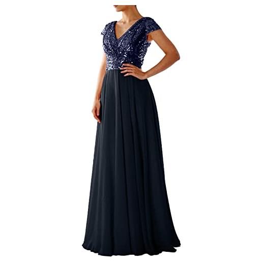 Generic abito da sera donna lungo abito da cerimonia abiti da sposa abiti da ballo scollo a v principessa maxi abiti in pizzo con pieghe al ginocchio abiti da sera eleganti per matrimonio paillettes abito da