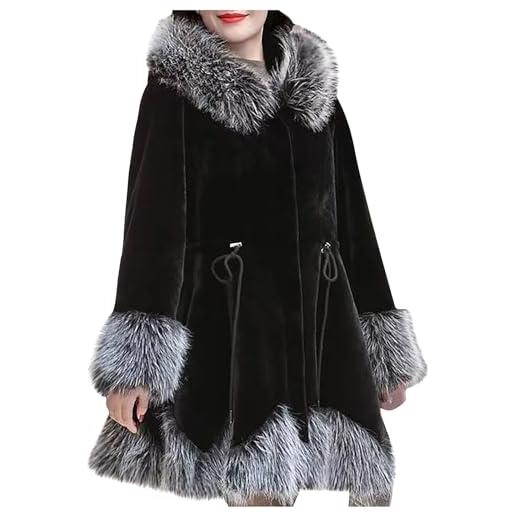 NZYIHAO cappotto lungo in pelliccia sintetica da donna, elegante, tinta unita, giacca invernale spessa, calda, in pelliccia sintetica, con cappuccio largo, cappotto invernale di grandi dimensioni, cappotto di