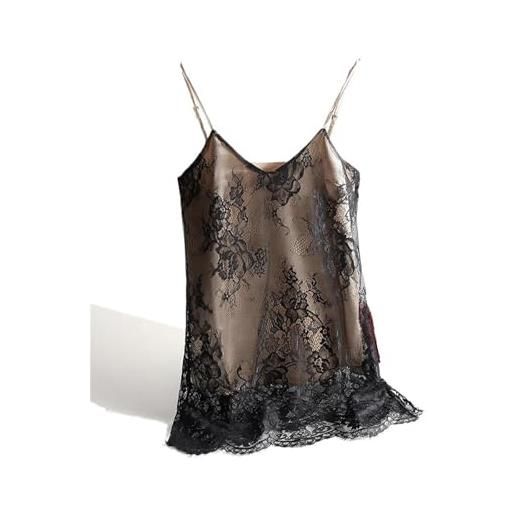 AMEEDA canotta raso donna canotta sexy in pizzo con spalline sottili da donna, scollo a v, senza maniche, in raso di seta, estiva, taglie forti(m)