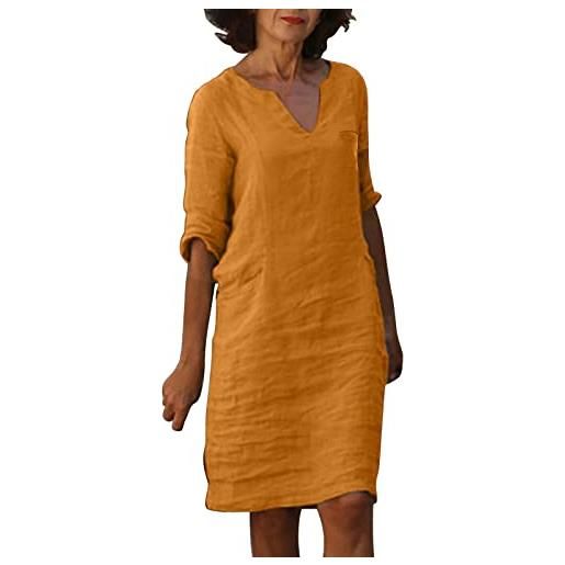 Generic abiti casual in lino per le donne estate 2025 prendisole alla moda con scollo a v maniche corte per vacanze primaverili abito a mezza manica tinta unita confortevole scollo a v vestiti da spiaggia
