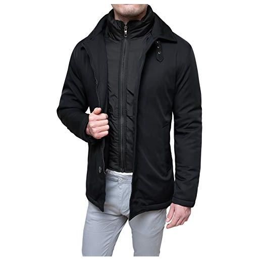 Evoga giaccone soprabito uomo invernale elegante casual giacca cappotto con gilet interno (xl, nero)