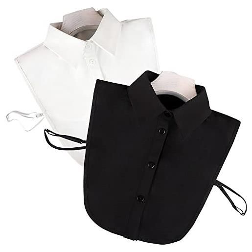 Set Colletto E Polsini Finti Staccabili Donna – Mezza Camicia Classica In Cotone (Blu, Bianco)