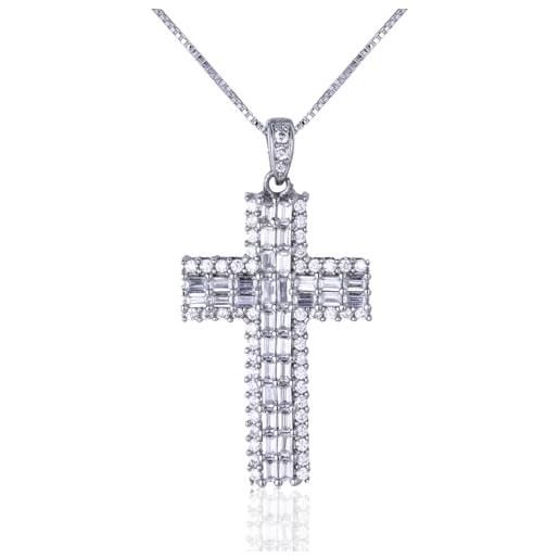 HALUKAKAH collana pendente croce per ragazzi bambini adolescenti, 2,0ct diamanti coltivati in laboratorio, placcato in oro bianco platino, argento sterling 925, catena a scatola 40cm, gioielli religiosi