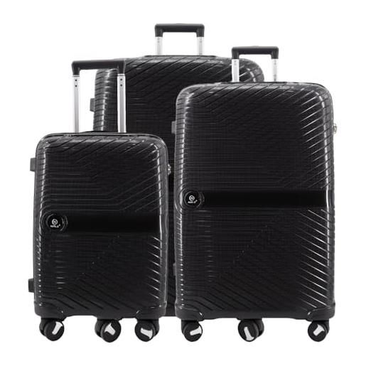 R.Leone Valigia Da 1 Pezzo Fino A Set 3 Trolley Rigido Grande, Medio, Bagaglio A Mano 4 Ruote In Abs 950 L M S