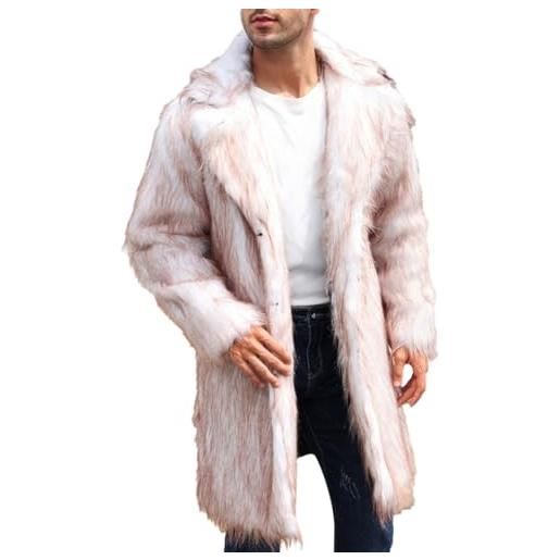 Beokeuioe cappotto di pelliccia sintetica di peluche invernale da uomo cappotto lungo caldo cappotto di pelliccia lunga giacca a maniche lunghe risvolto finta pelliccia cardigan giacca invernale da