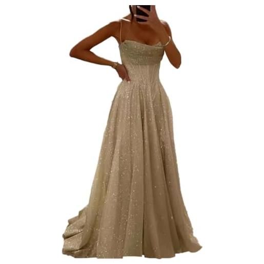 shownicer abito da sera cerimonia donna senza maniche brillante lungo vestito elegante vita alta abito maxi tinta unita abito da spiaggia cocktail a albicocca s