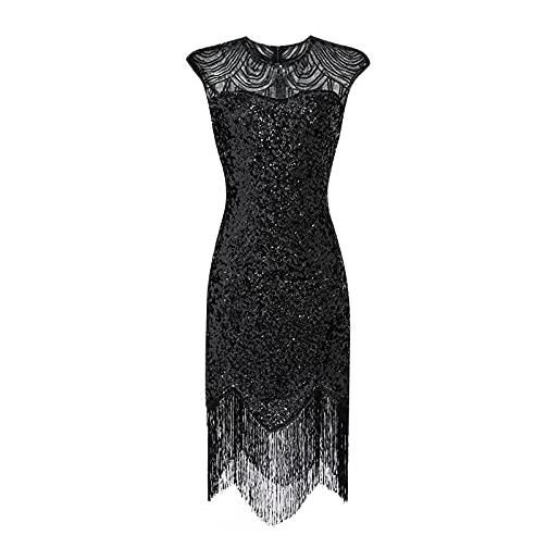 BOTCAM abito da sera da donna con paillettes, stile retrò, da cocktail, stile anni '20, nero , s