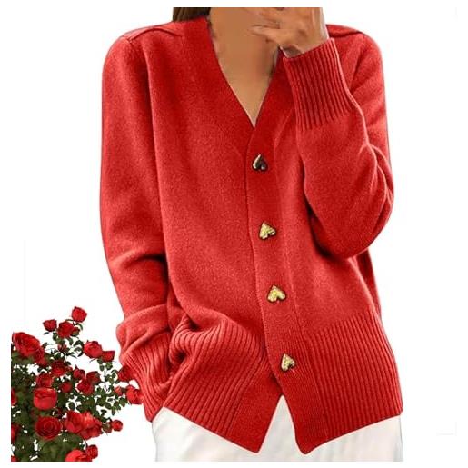 POIOZXD elegante cardigan con bottone a cuore, da donna, con bottoni a forma di cuore, aperto sul davanti, carino, scollo a v, a maniche lunghe, lavorato a maglia, cardigan in cashmere per le donne