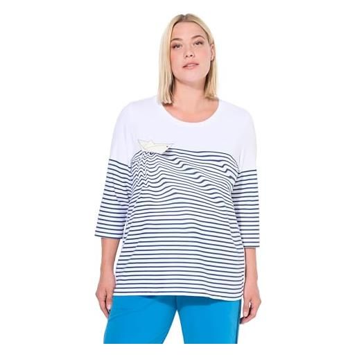 Ulla Popken maglia, righe, barca di carta, scollo a barchetta, manica 3/4 bianco neve 42+ 837028200-42+