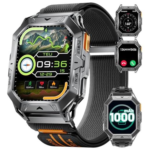 LIGE smartwatch uomo, 1000mah batteria, bussola, altitudine, barometro, 100+ modalità sportive, sonno/cardiofrequenzimetro, 2.13 amoled orologio da uomo con chiamate bluetooth, 10atm étanche per android ios