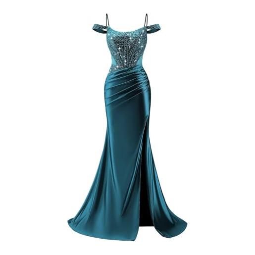 BRIGOW vestiti da ballo a sirena in raso da donna con spacco lungo fuori dalla spalla in rilievo corsetto increspato abiti da festa formale by052, champagne, 44