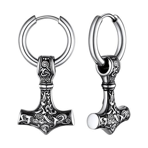 Lilbitty 1 paio di orecchini vichinghi nordici in stile hoop per uomini, amuleto protettivo in acciaio inossidabile con rune norrene antiche