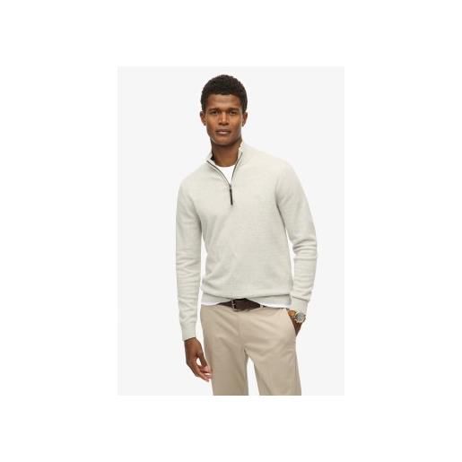 Superdry per uomo. M6110690a maglione grigio essentials con mezza zip [3292611], casual, cotone