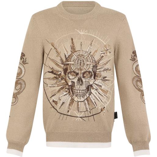 Philipp Plein maglione girocollo tattoo skull - toni neutri