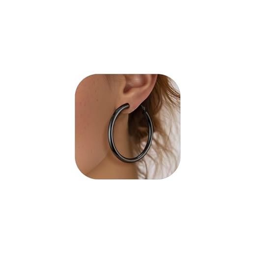 FOCALOOK Orecchini Cerchio Acciaio Argento 40mm Tublari Campanelle